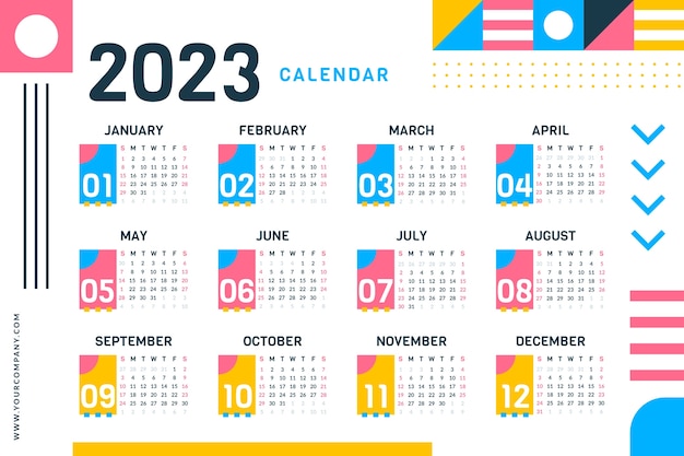 Plantilla plana para calendario de año nuevo 2023