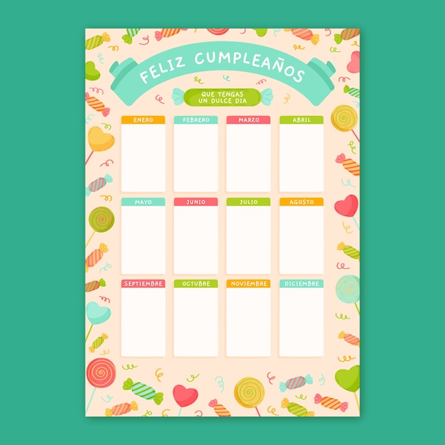 Plantilla plana de calendario de cumpleaños