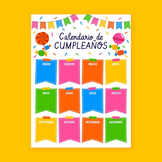 Vector gratuito plantilla plana de calendario de cumpleaños
