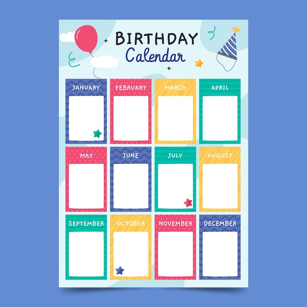 Plantilla plana de calendario de cumpleaños