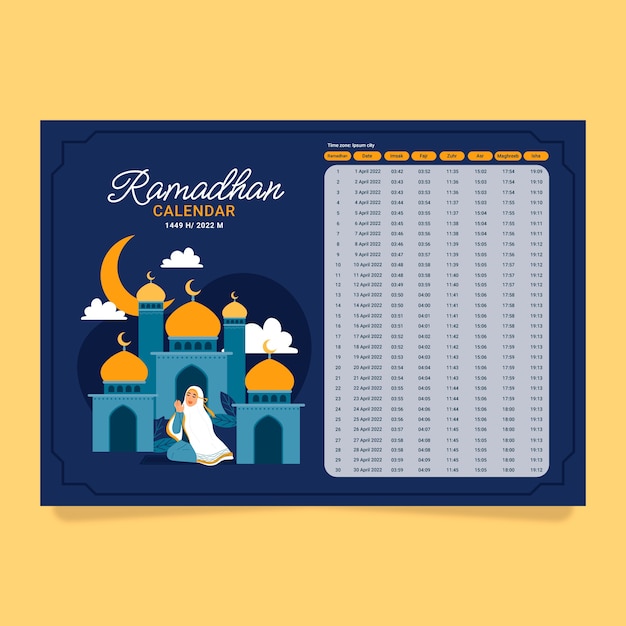 Plantilla plana de calendario de ramadán