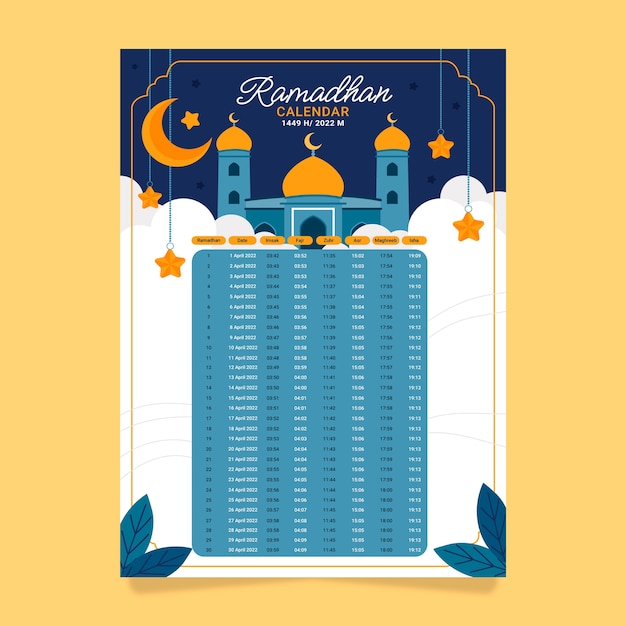 Plantilla plana de calendario de ramadán