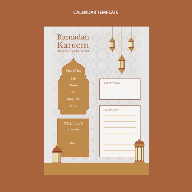 Plantilla plana de calendario de ramadán