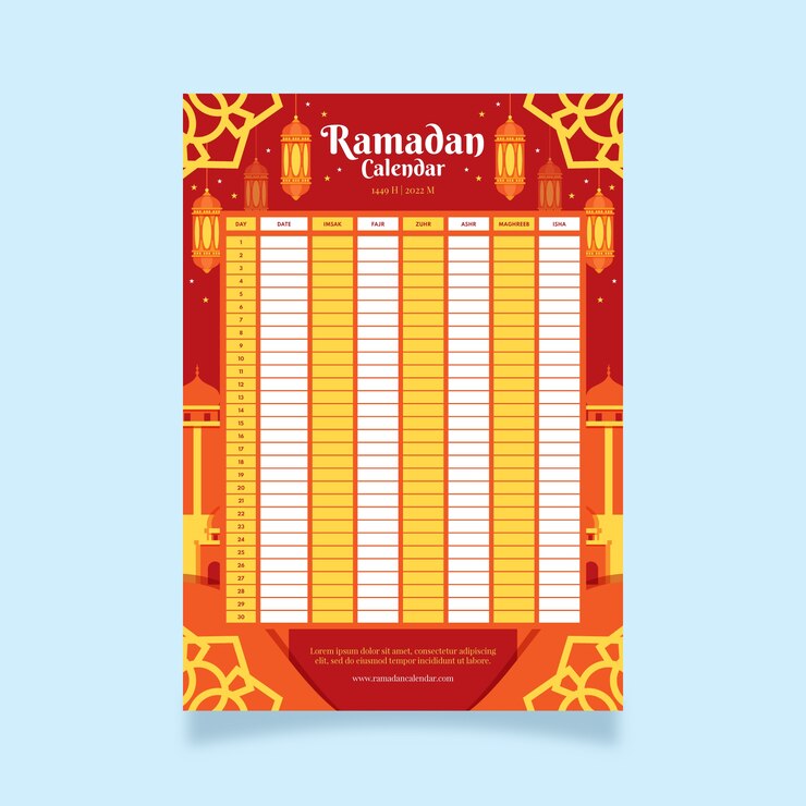 Vector gratuito plantilla plana de calendario de ramadán