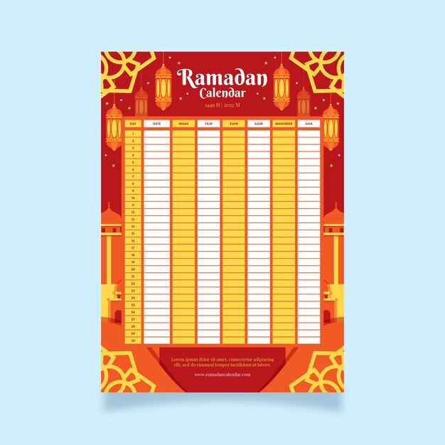 Plantilla plana de calendario de ramadán