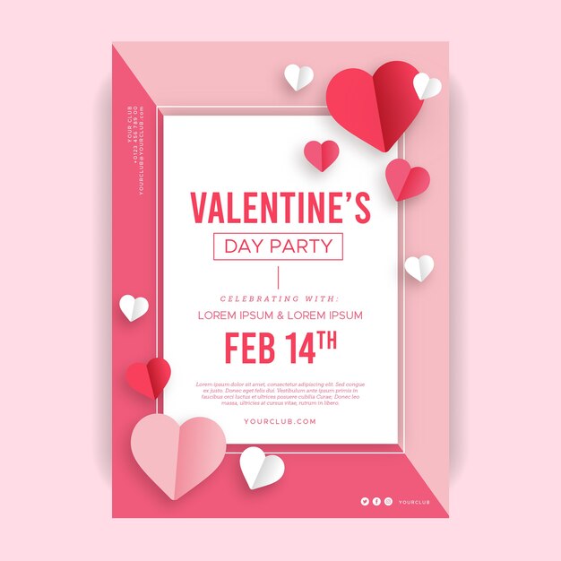 Plantilla plana de cartel de fiesta de san valentín