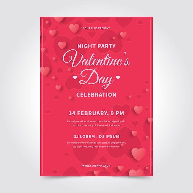 Plantilla plana de cartel de fiesta de san valentín