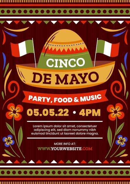 Plantilla plana de cartel vertical cinco de mayo