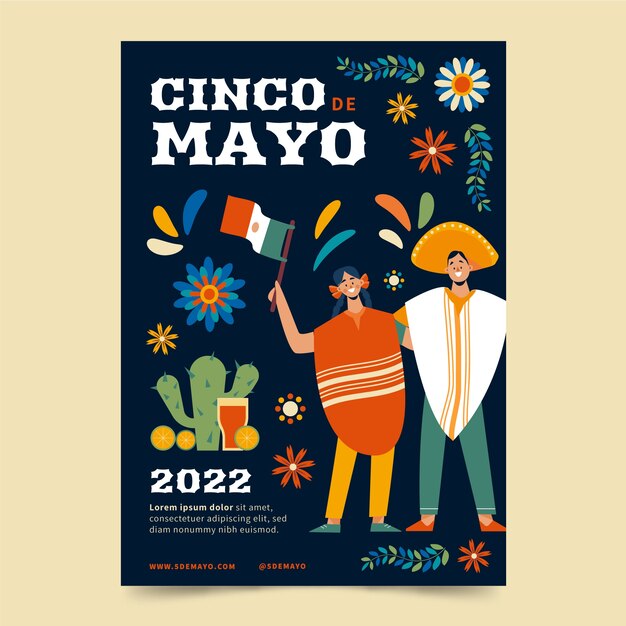 Plantilla plana de cartel vertical cinco de mayo