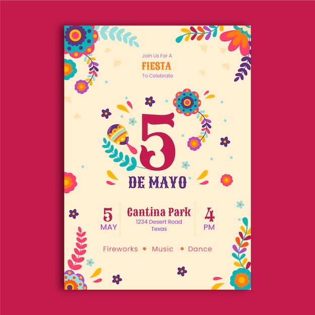 Vector gratuito plantilla plana de cartel vertical cinco de mayo