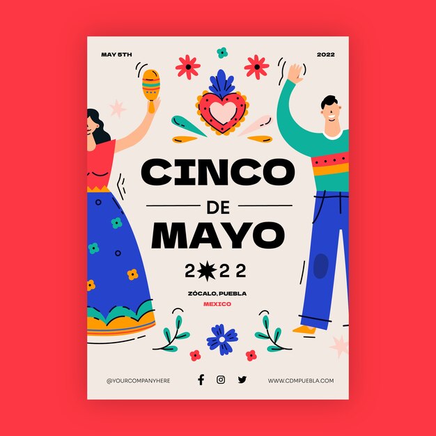 Plantilla plana de cartel vertical cinco de mayo