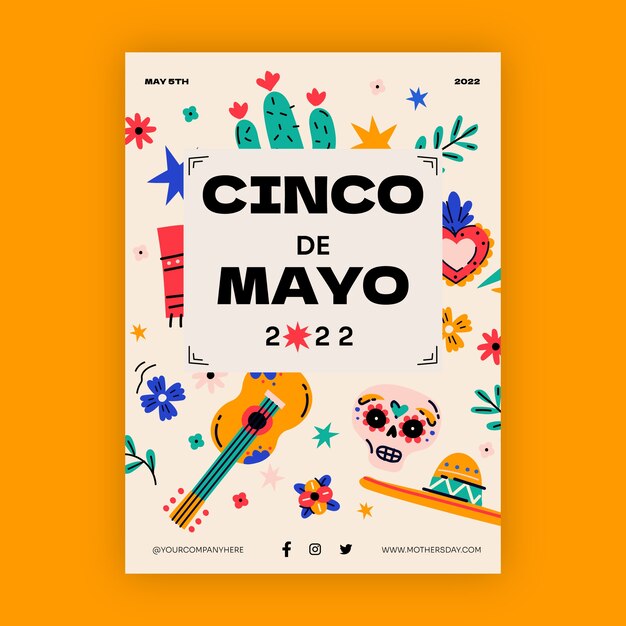 Plantilla plana de cartel vertical cinco de mayo