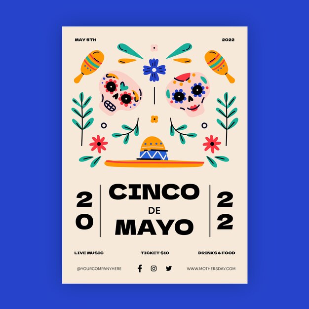 Plantilla plana de cartel vertical cinco de mayo