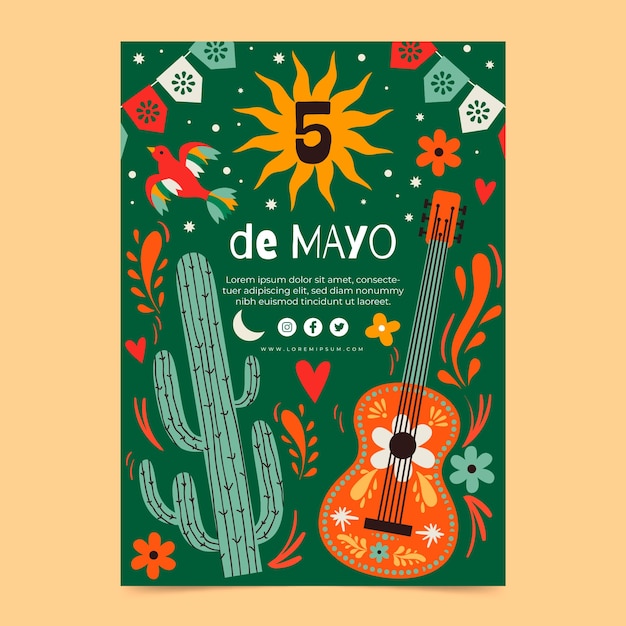 Vector gratuito plantilla plana de cartel vertical cinco de mayo