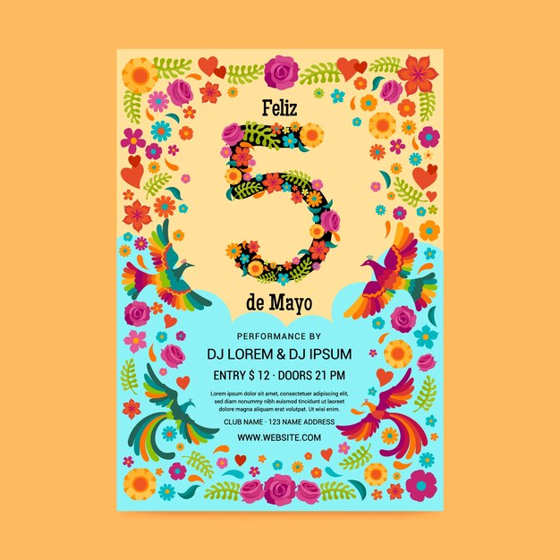 Plantilla plana de cartel vertical cinco de mayo