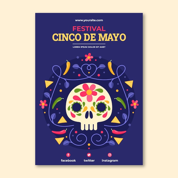 Plantilla plana de cartel vertical cinco de mayo