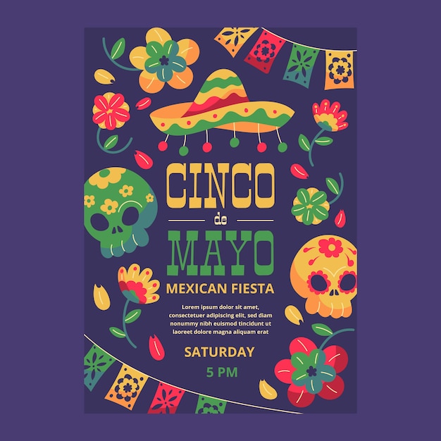 Vector gratuito plantilla plana de cartel vertical cinco de mayo