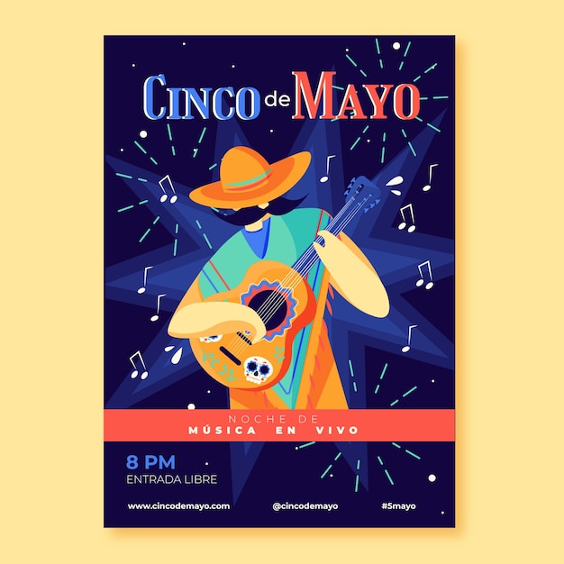 Vector gratuito plantilla plana de cartel vertical cinco de mayo