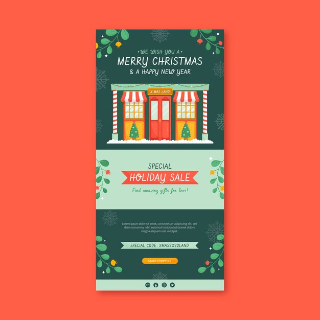 Plantilla plana de correo electrónico de navidad