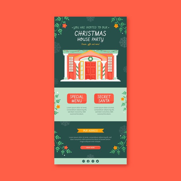 Plantilla plana de correo electrónico de navidad