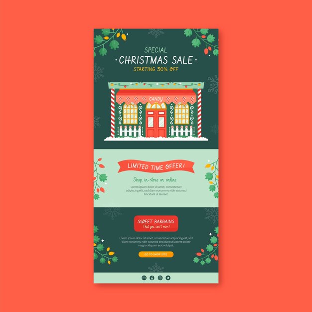 Plantilla plana de correo electrónico de navidad