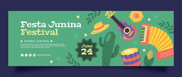 Plantilla plana de encabezado de twitter para la celebración brasileña de festas juninas