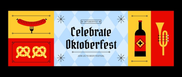 Vector gratuito plantilla plana de encabezado de twitter para la celebración del oktoberfest