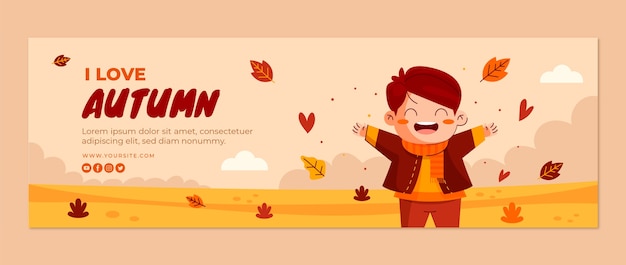 Vector gratuito plantilla plana de encabezado de twitter para celebración de otoño