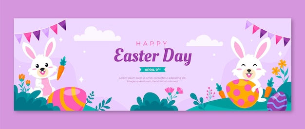 Vector gratuito plantilla plana de encabezado de twitter para celebración de pascua