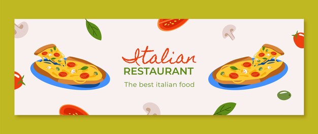 Plantilla plana de encabezado de twitter para restaurante de comida italiana