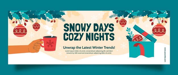 Plantilla plana de encabezado de twitter para la temporada de invierno