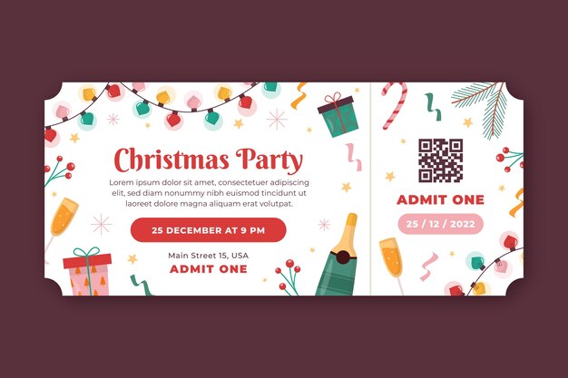 Plantilla plana de entradas para fiestas navideñas