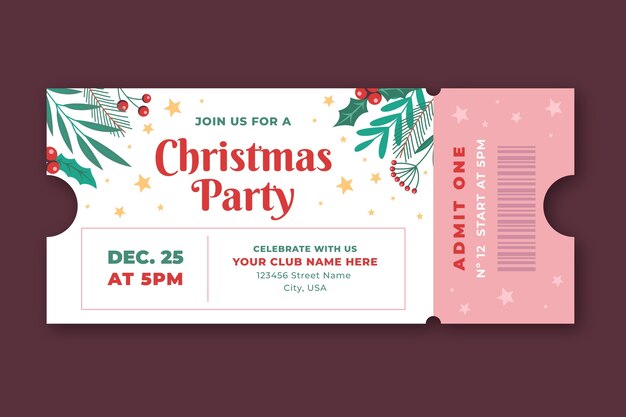 Plantilla plana de entradas para fiestas navideñas
