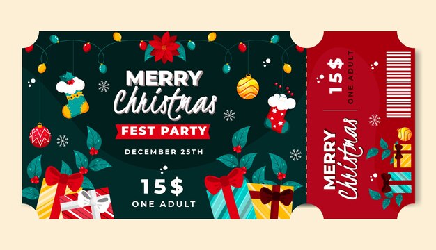 Plantilla plana de entradas para fiestas navideñas