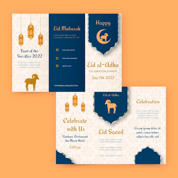 Vector gratuito plantilla plana de folleto comercial de eid al-adha