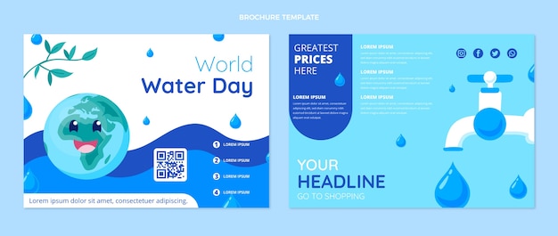 Vector gratuito plantilla plana de folleto del día mundial del agua