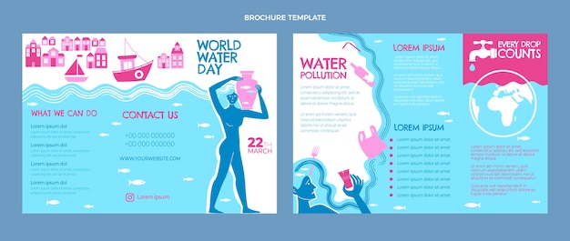 Vector gratuito plantilla plana de folleto del día mundial del agua