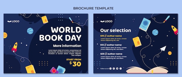 Vector gratuito plantilla plana de folleto del día mundial del libro