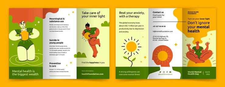 Vector gratuito plantilla plana de folleto del día mundial de la salud mental