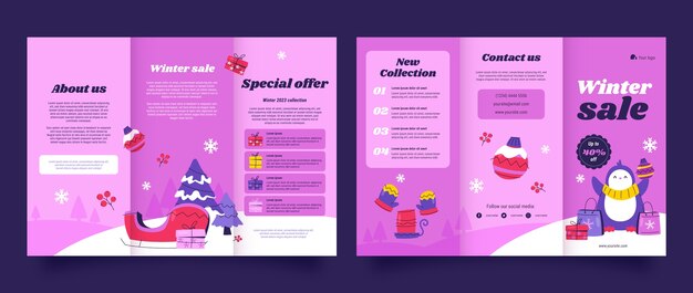 Plantilla plana de folleto de rebajas de invierno