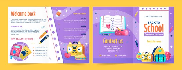 Plantilla plana de folleto de regreso a la escuela