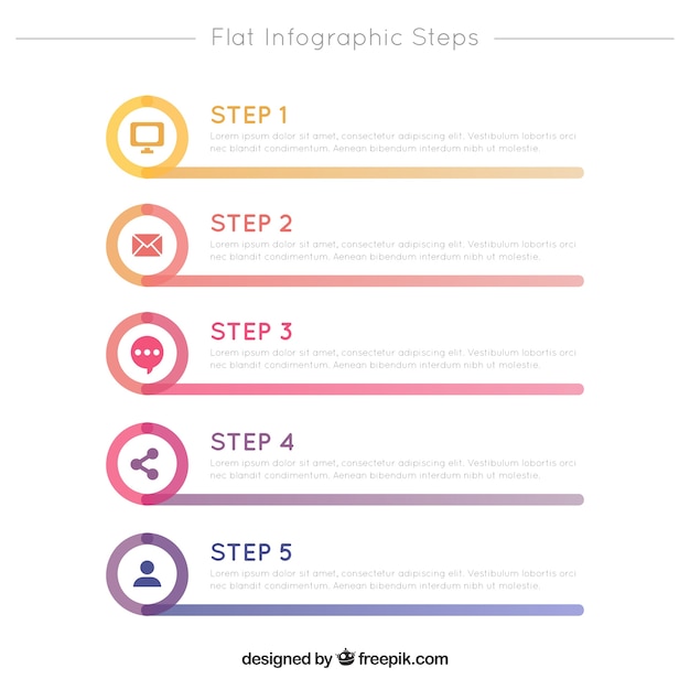 Vector gratuito plantilla plana de infografía por pasos con iconos