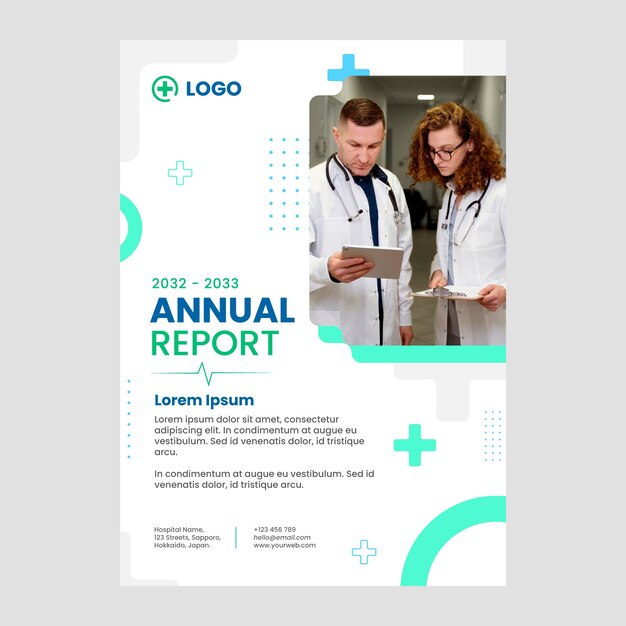 Plantilla plana de informe anual de hospital y atención médica