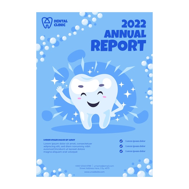 Vector gratuito plantilla plana de informe anual para negocio de clínica dental