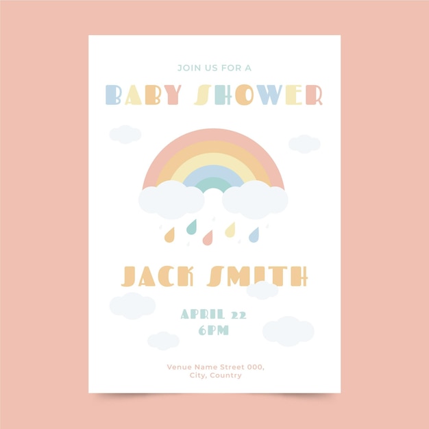 Plantilla plana de invitación para baby shower de chuva de amor