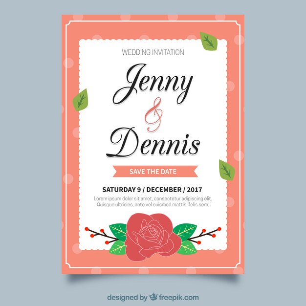 Plantilla plana de invitación de boda bonita