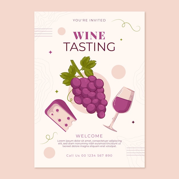 Vector gratuito plantilla plana de invitación de cata de vinos