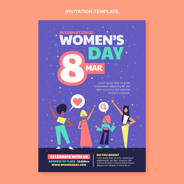 Vector gratuito plantilla plana de invitación del día internacional de la mujer