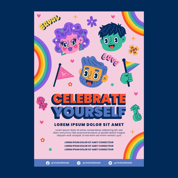 Plantilla plana de invitación para el mes del orgullo