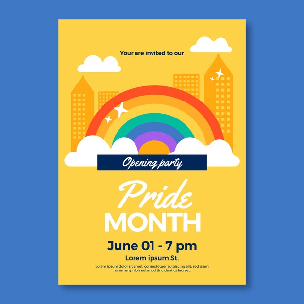 Plantilla plana de invitación para el mes del orgullo